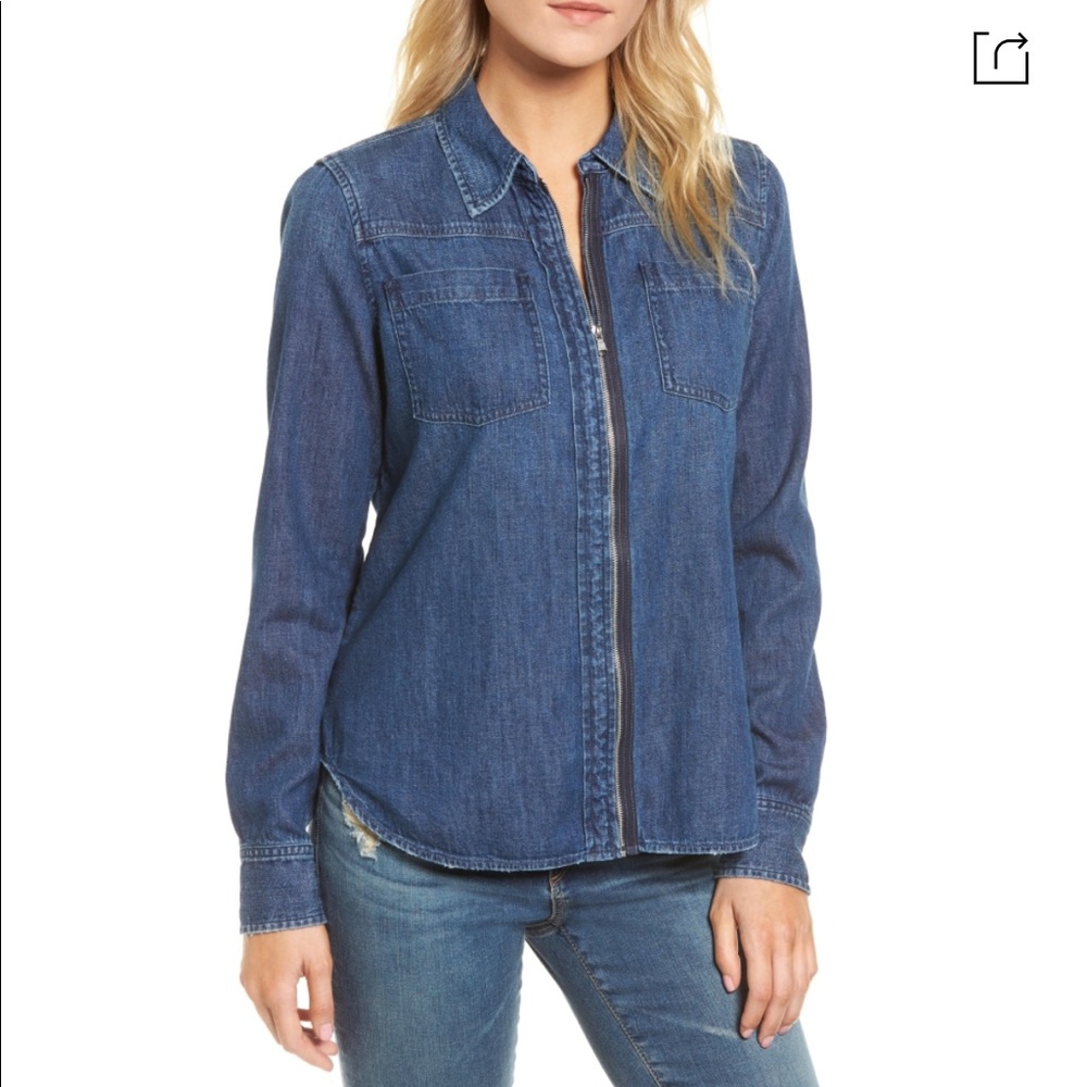 AG Jeans Christine Zip Front Denim Shirt In Billow